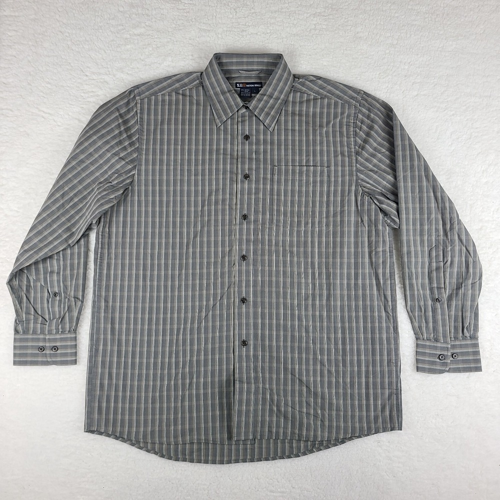 5.11 Tactical Series Shirt Mens Large Gray Taupe Plaid Dress‎ Button Down
